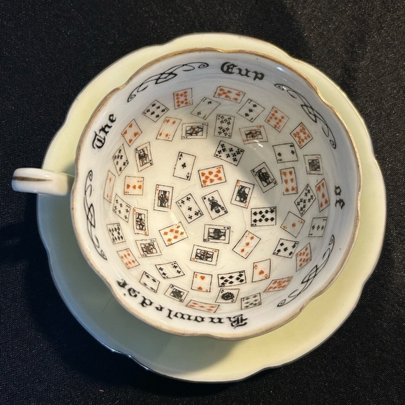 Vintage Cup of Knowledge Tasseography Tea Cup and Saucer Unmarked Green Japanese - Picture 1 of 5